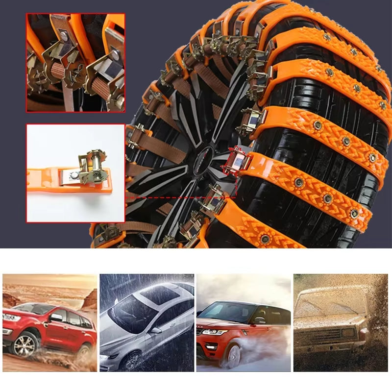 Universal Adjustable Snow Tire Chains for Cars - Anti-Slip Tire Straps and Accessories