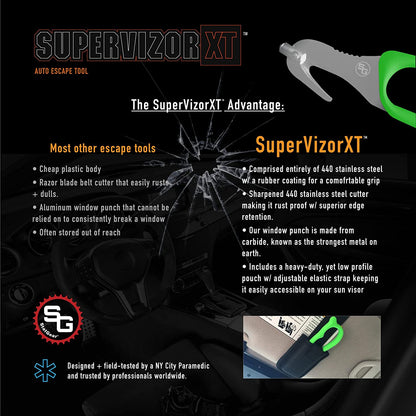 Supervizor XT Auto Emergency Rescue Escape Tool - Seatbelt Cutter & Window Glass Breaker Hammer Survival - Mounts Right to Your Sun-Visor! Pack of 2