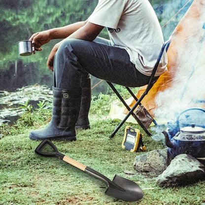 Small Round Metal Garden Shovel with Wooden D-Handle, 28 Inches