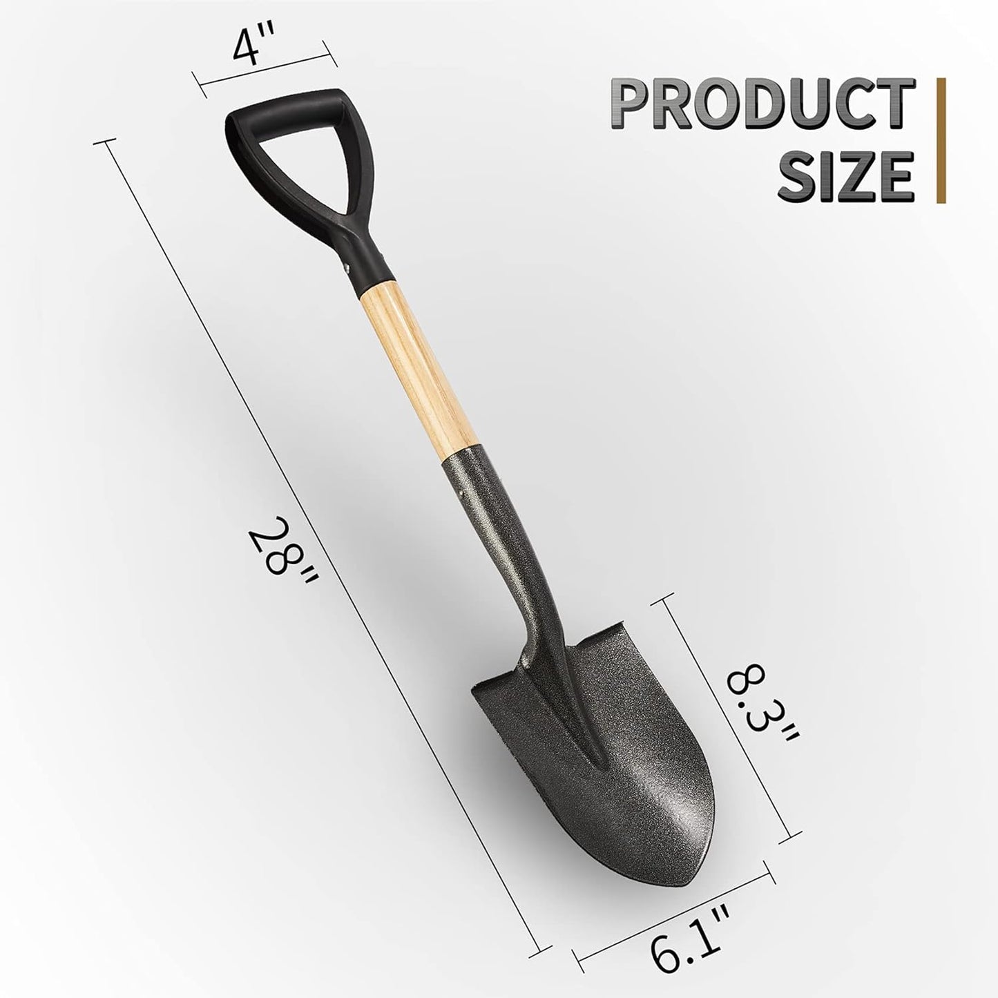 Small Round Metal Garden Shovel with Wooden D-Handle, 28 Inches